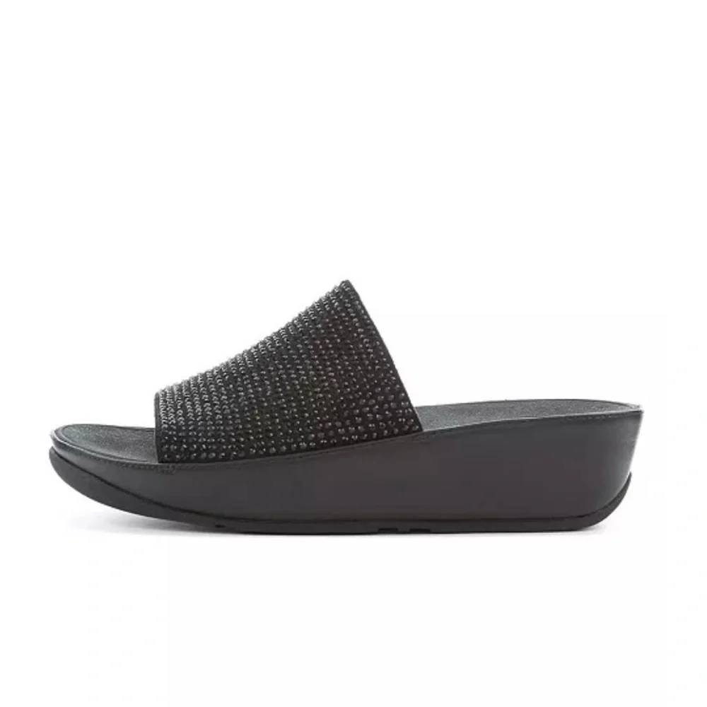 Fitflop Ginny Glitz Pool Slide Sandal, Woman Size 10 Black New With Tags